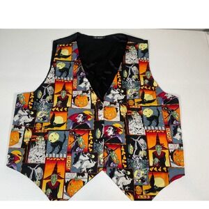 111 Main‎ Halloween Vest Unisex XL Multicolor Spooky Graphic Print Vintage Style